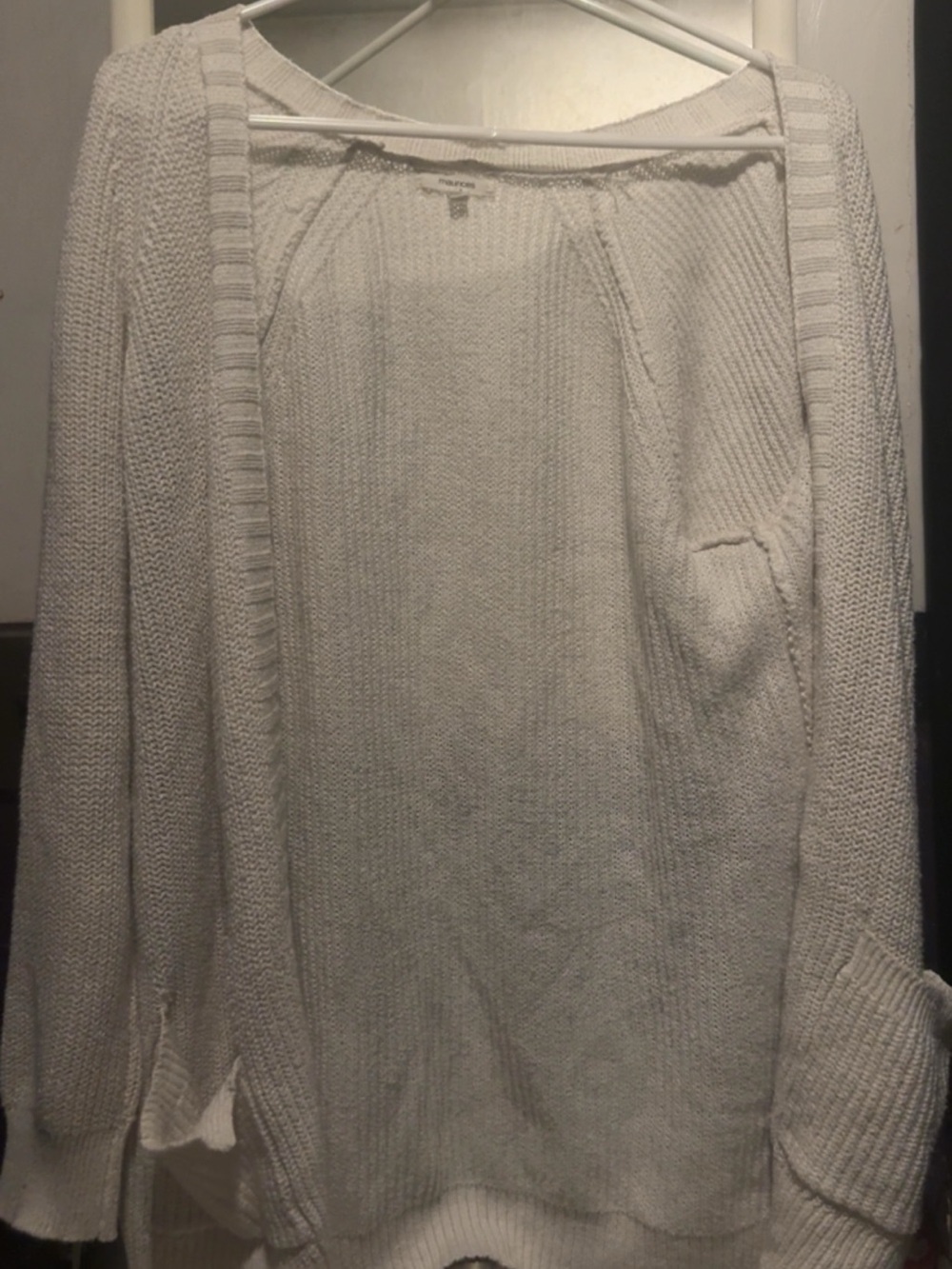 Lightweight White Maurcies Open Front Women's Sweater Cardigan